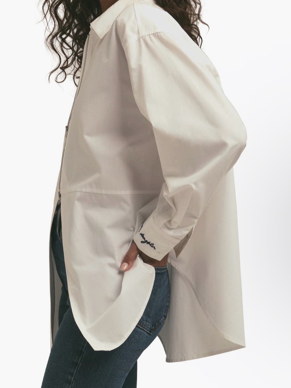 Favorite Daughter White Zip-Front Oversized Shirt. - Picture 2 of 8
